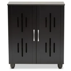 Entryway Furniture-Kirkland's Home Wood Cut-Out Shoe Storage Cabinet Black