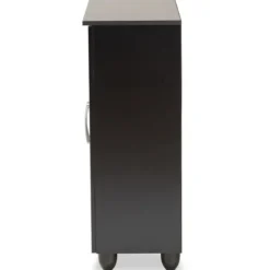 Entryway Furniture-Kirkland's Home Wood Cut-Out Shoe Storage Cabinet Black