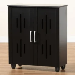 Entryway Furniture-Kirkland's Home Wood Cut-Out Shoe Storage Cabinet Black