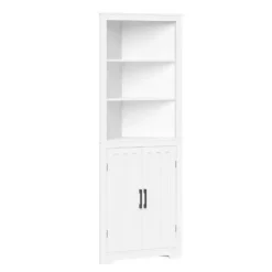 Bathroom Furniture-Kirkland's Home Wood 2-Door Corner Storage Cabinet White
