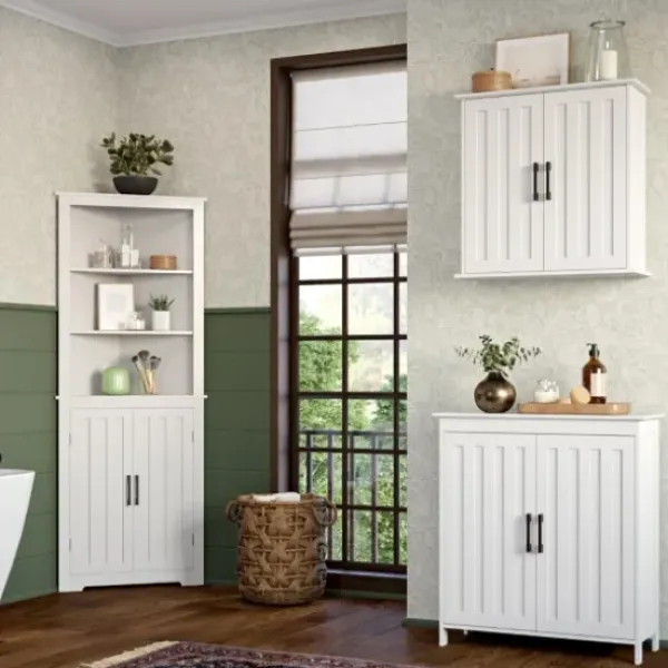 Bathroom Furniture-Kirkland's Home Wood 2-Door Corner Storage Cabinet White