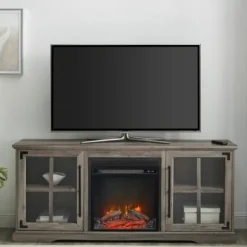 Tv Stands & Media Consoles-Kirkland's Home Wood 2-Door Led Fireplace Cabinet Gray