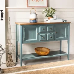 Console Tables-Kirkland's Home Wood 2-Door Storage Console Table Blue