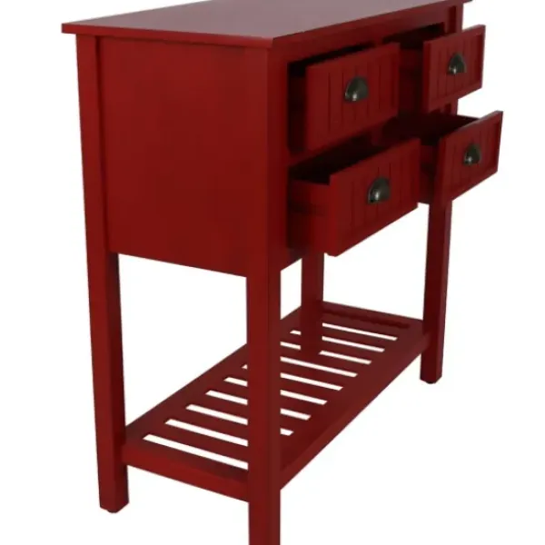 Console Tables-Kirkland's Home Wood 4-Drawer Console Table Red