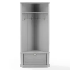 Entryway Furniture-Kirkland's Home Wood Drop Door Corner Hall Tree Gray