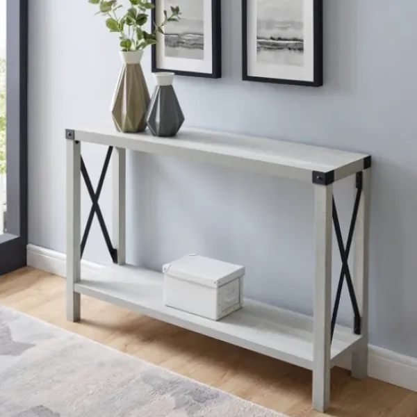 Entryway Furniture-Kirkland's Home Wood Farmhouse Console Table Gray