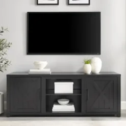 Tv Stands & Media Consoles-Kirkland's Home Wood Farmhouse Media Cabinet Black