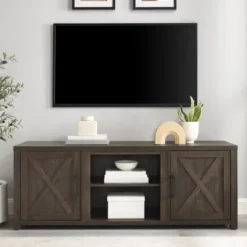 Tv Stands & Media Consoles-Kirkland's Home Wood Farmhouse Media Cabinet Brown