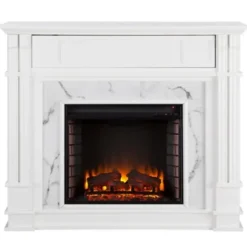 Tv Stands & Media Consoles-Kirkland's Home Wood Faux Marble Led Media Fireplace White