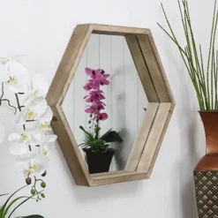 Decorative Mirrors-Kirkland's Home Wood Frame Hexagon Wall Mirror