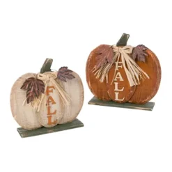 Statues & Figurines-Kirkland's Home Wood Frame Metal Stem Pumpkin Statue Tan