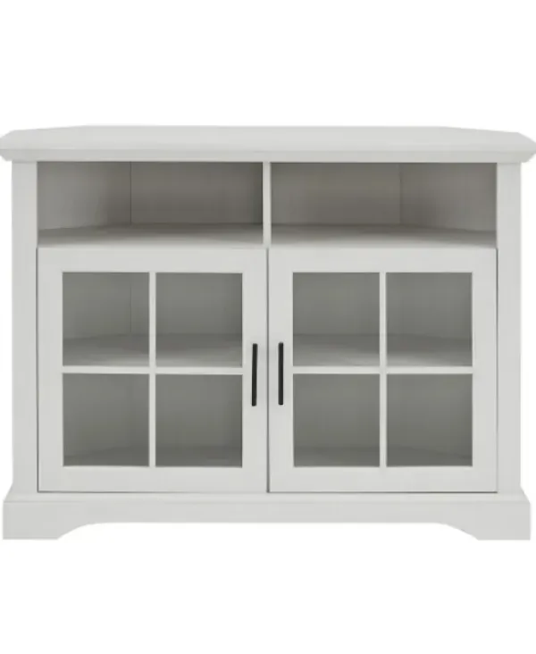 Tv Stands & Media Consoles-Kirkland's Home Wood Glass Pane Door Corner Tv Stand White