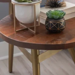 Accent & End Tables-Kirkland's Home Wood Gold Accent Tiered Side Table Brown