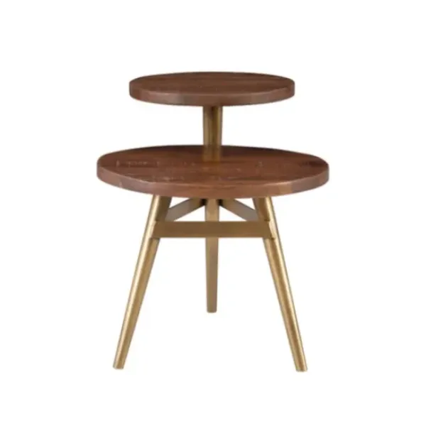 Accent & End Tables-Kirkland's Home Wood Gold Accent Tiered Side Table Brown