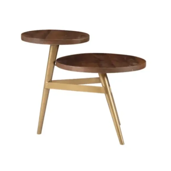 Accent & End Tables-Kirkland's Home Wood Gold Accent Tiered Side Table Brown