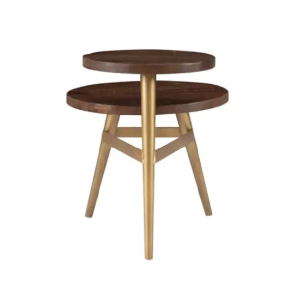 Accent & End Tables-Kirkland's Home Wood Gold Accent Tiered Side Table Brown