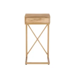 Accent & End Tables-Kirkland's Home Wood Gold Metal X-Frame Base C Table Tan