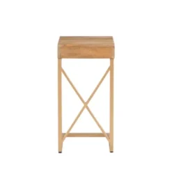 Accent & End Tables-Kirkland's Home Wood Gold Metal X-Frame Base C Table Tan