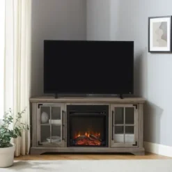Tv Stands & Media Consoles-Kirkland's Home Wood Led Fireplace Media Cabinet Gray