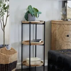 Accent & End Tables-Kirkland's Home Wood Mesh Woven 3-Tier Accent Table Brown