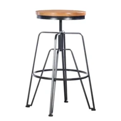 Bar Stools & Counter Height Stools-Kirkland's Home Wood Metal Black Industrial Adjustable Stool Brown