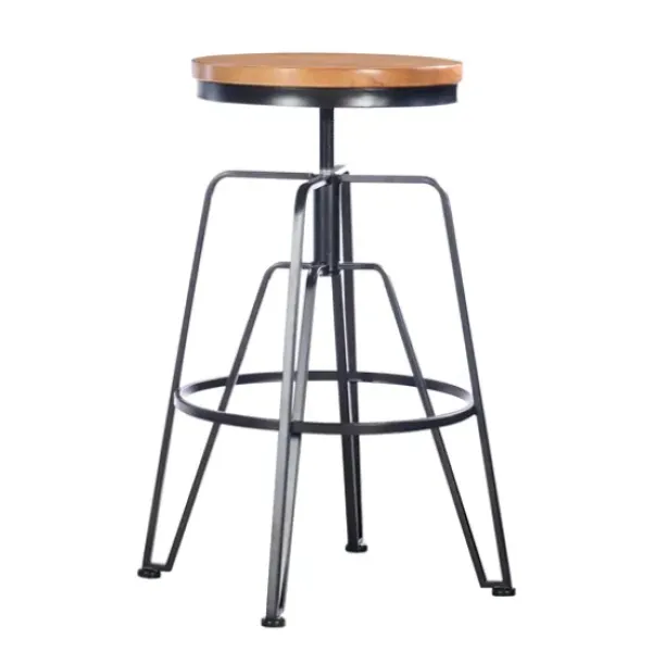 Bar Stools & Counter Height Stools-Kirkland's Home Wood Metal Black Industrial Adjustable Stool Brown