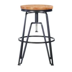 Bar Stools & Counter Height Stools-Kirkland's Home Wood Metal Black Industrial Adjustable Stool Brown