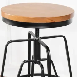Bar Stools & Counter Height Stools-Kirkland's Home Wood Metal Black Industrial Adjustable Stool Brown
