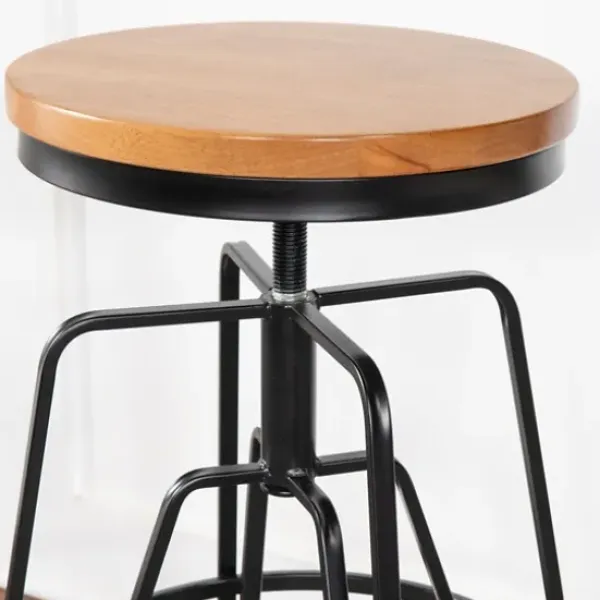 Bar Stools & Counter Height Stools-Kirkland's Home Wood Metal Black Industrial Adjustable Stool Brown