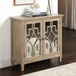 Cabinets & Sideboards-Kirkland's Home Wood Mirrored Doors Cabinet Brown