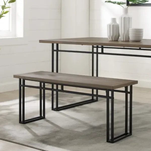 Dining Chairs-Kirkland's Home Wood Modern Dining Bench Gray