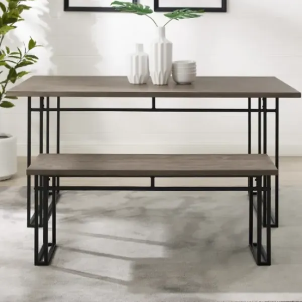 Dining Chairs-Kirkland's Home Wood Modern Dining Bench Gray