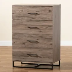 Dressers & Chests-Kirkland's Home Wood Oak Finish 4-Drawer Chest Brown