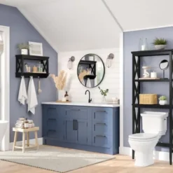 Bathroom Furniture-Kirkland's Home Wood Over-Toilet 3-Tier Shelf Black