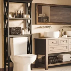 Bathroom Furniture-Kirkland's Home Wood Over-Toilet 3-Tier Shelf Black