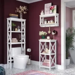Bathroom Furniture-Kirkland's Home Wood Over-Toilet 3-Tier Shelf White