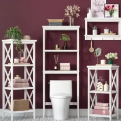 Bathroom Furniture-Kirkland's Home Wood Over-Toilet 3-Tier Shelf White