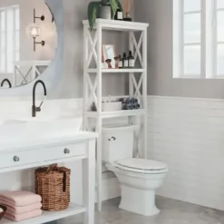 Bathroom Furniture-Kirkland's Home Wood Over-Toilet 3-Tier Shelf White