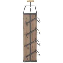 Wall Storage-Kirkland's Home Wood Panel Black Metal Wine Rack Brown