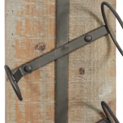 Wall Storage-Kirkland's Home Wood Panel Black Metal Wine Rack Brown