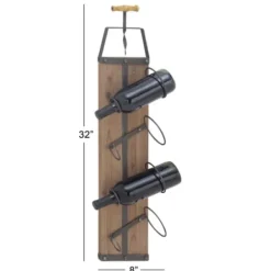 Wall Storage-Kirkland's Home Wood Panel Black Metal Wine Rack Brown