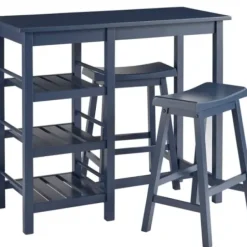 Dining Sets-Kirkland's Home Wood 3-Pc. Counter Table And Stools Set Blue