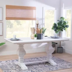Dining Tables-Kirkland's Home Wood Pedestal Dining Table White
