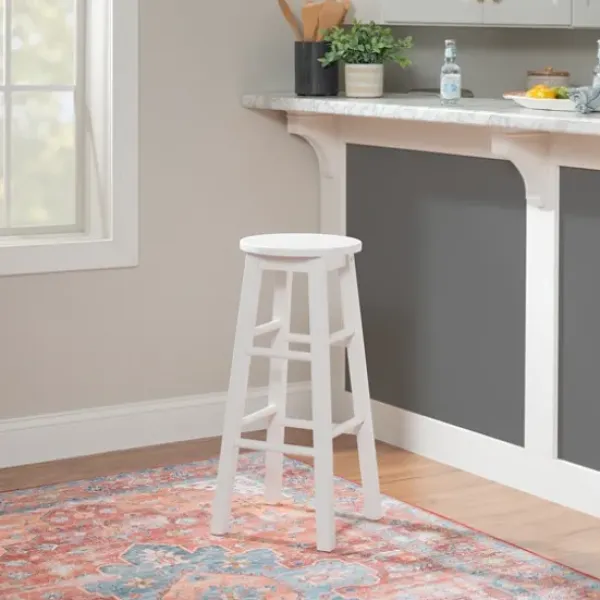 Bar Stools & Counter Height Stools-Kirkland's Home Wood Pub Classic Backless Bar Stool White