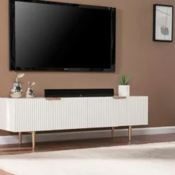 Tv Stands & Media Consoles-Kirkland's Home Wood Ribbed Doors Media Cabinet White