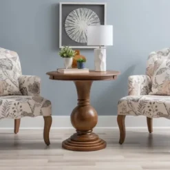 Accent & End Tables-Kirkland's Home Wood Round Base Side Table Brown
