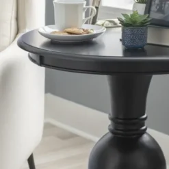 Accent & End Tables-Kirkland's Home Wood Round Base Side Table Black