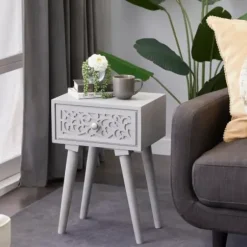 Accent & End Tables-Kirkland's Home Wood Scroll Drawer Accent Table Gray