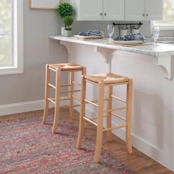 Bar Stools & Counter Height Stools-Kirkland's Home Wood Seagrass Backless 2-Pc. Bar Stool Set Tan