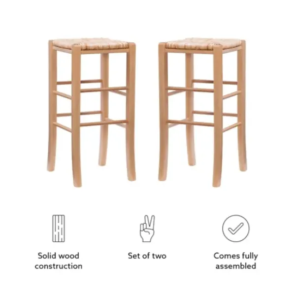Bar Stools & Counter Height Stools-Kirkland's Home Wood Seagrass Backless 2-Pc. Bar Stool Set Tan